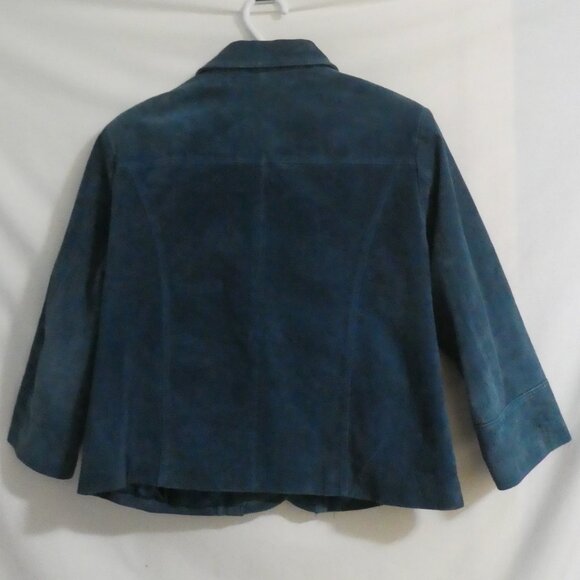 CHICO'S | size 2 | Blue Suede Button-Up Front Jacket - Picture 2 of 14